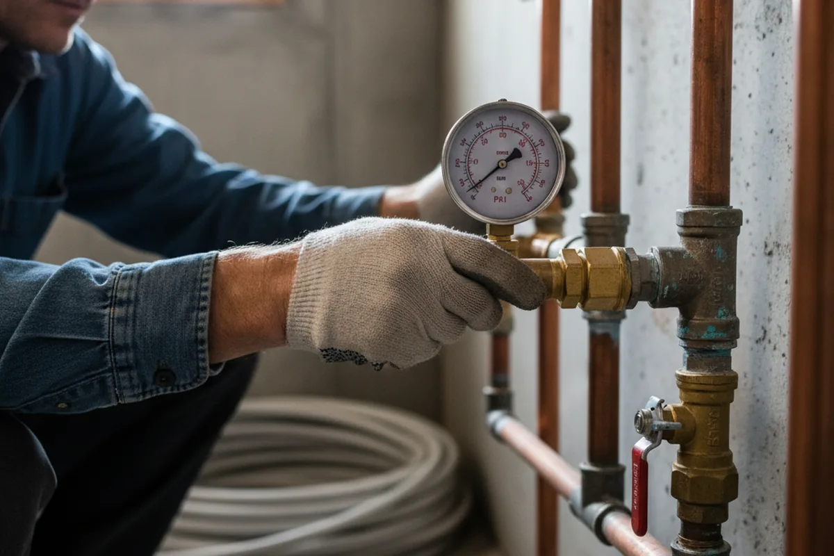 Pressure testing a repaired line during Water Line Repair in Fabius